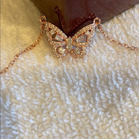 Dainty Rose Gold n Crystal Butterfly Necklace - Picture 2 of 10